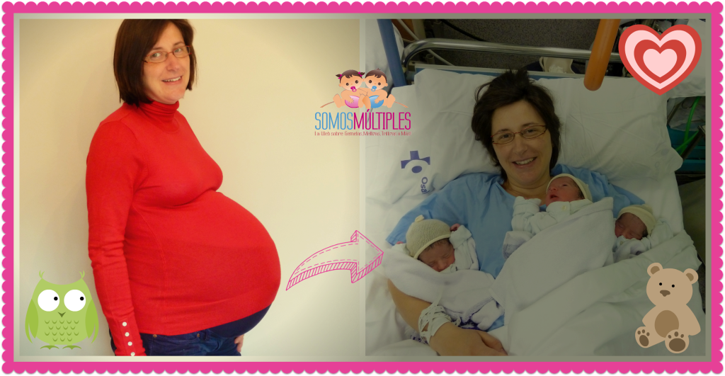 Ángela embarazada y con sus trillizos. ¡Después de semejante parto estaba fantástica!